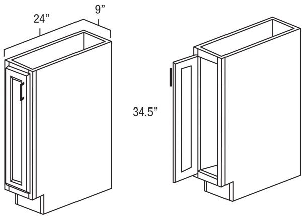 White Shaker 9" Full Height Door Base