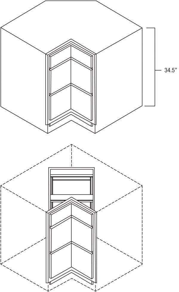 White Shaker 36" Corner Three Drawer Base