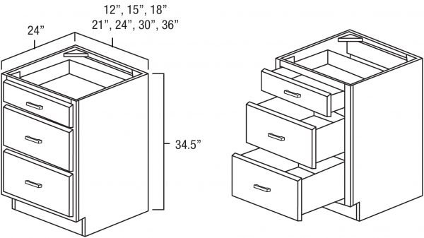 White Shaker 24" Three Drawer Base